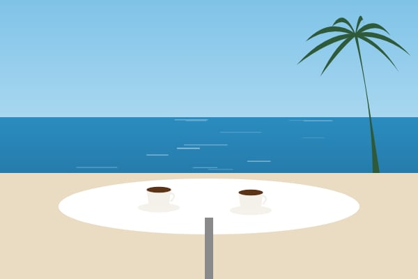 A cafe table by the water